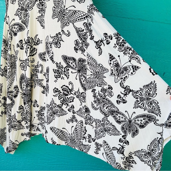 JOHNNY WAS JANIE BUTTERFLY HANDKERCHIEF HEM MIDI DRESS BLACK CREAM SIZE MED NWT - Picture 4 of 13